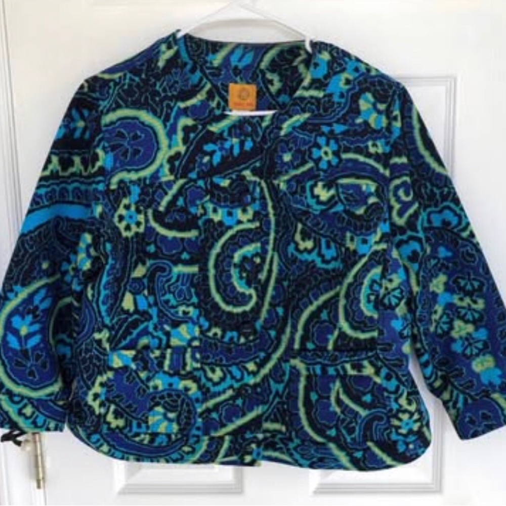 Ruby Rd. Vintage Abstract Paisley Boho Print Blazer Jacket Teddy Coat